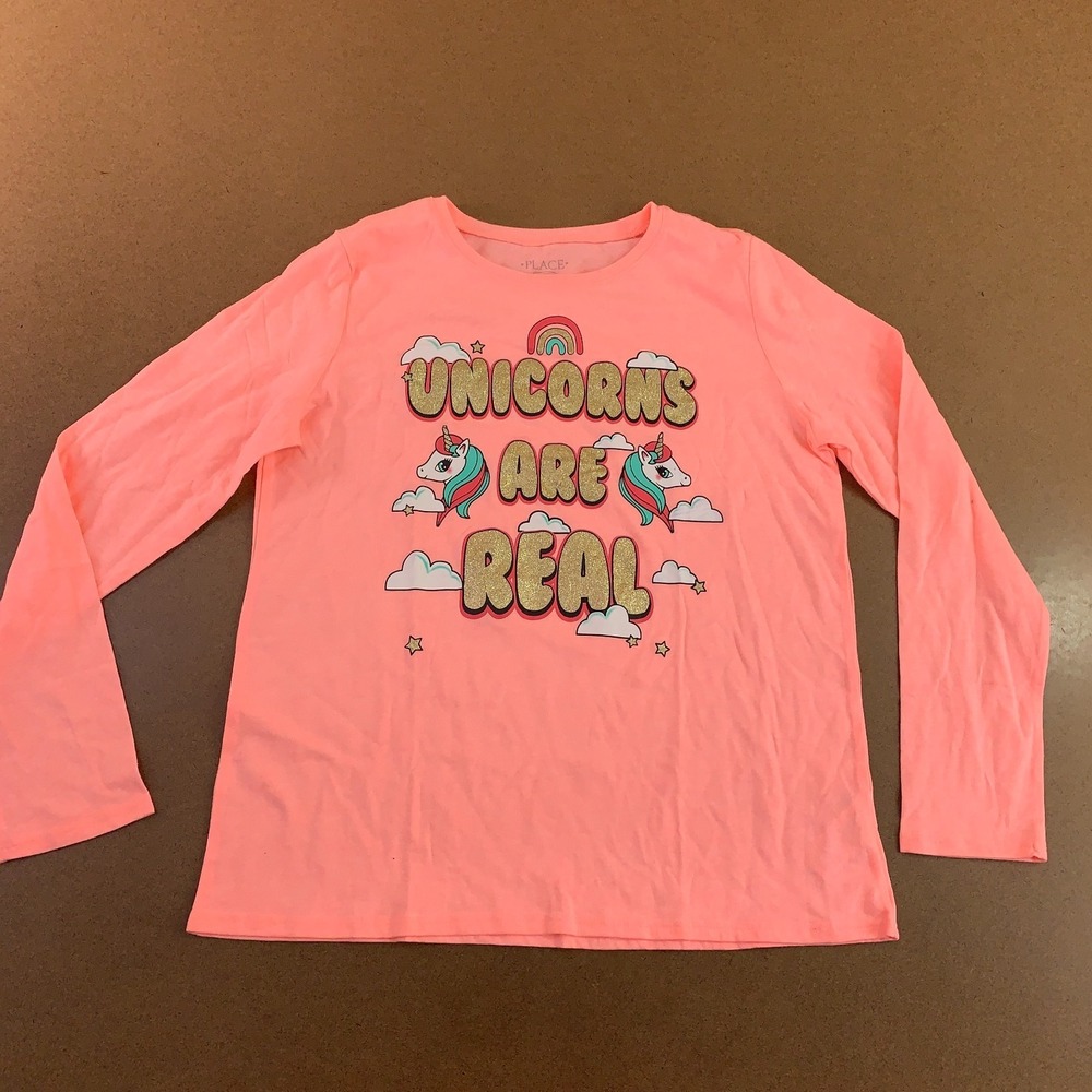 The Childrens Place Girls XXL (16) Coral Unicorns Are Real Long Sleeve Tee New